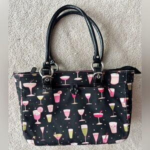 Luvali Black and Pink Cocktail Print Tote Bag